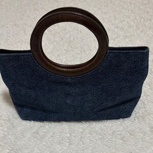 Cute Denim Tote with Brown Circular Handles